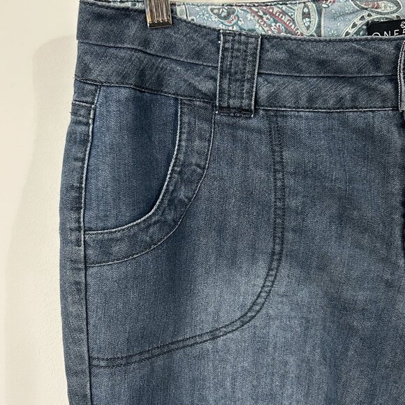 ONE5ONE Bermuda Shorts Women Sz 10 Medium Wash Denim Stretch 2-Button Waist - Picture 13 of 14